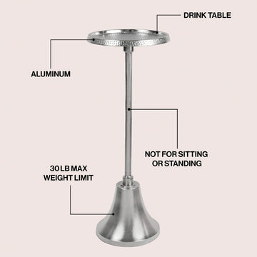 Irida 24" Art Deco Designer Pedestal Drink Table and Decorative End Table with Hammered Round Top and Bell Base